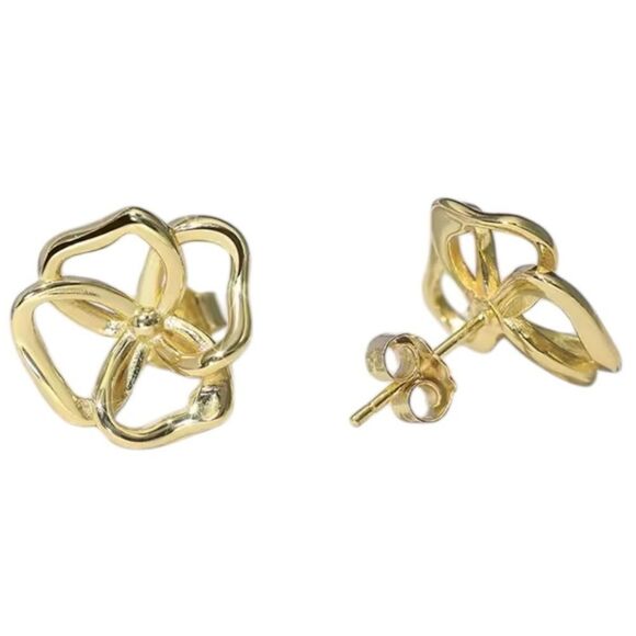 ENA 925 14k over Sterling Silver Hallow Flower Stud Earrings - Picture 2 of 6